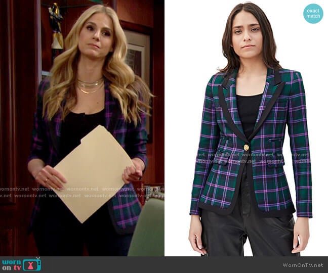 Smythe Taped Peaked Lapel Blazer in Cooper Tartan worn by Eva (Kelly Kruger) on The Bold and the Beautiful