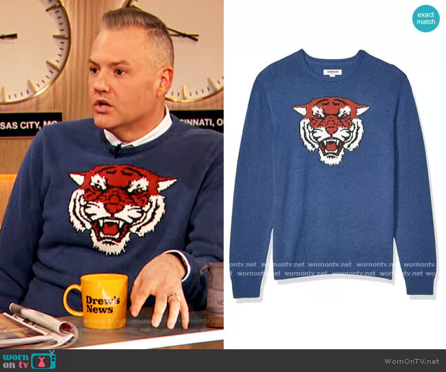 Soft Cotton Crewneck Sweater in Tiger by Goodthreads worn by Ross Mathews on The Drew Barrymore Show