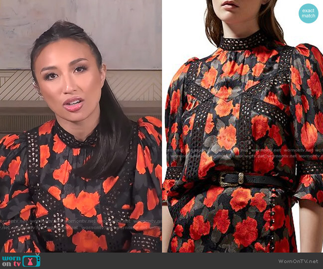 Abstract Roses Jacquard Top by The Kooples worn by Jeannie Mai on The Real