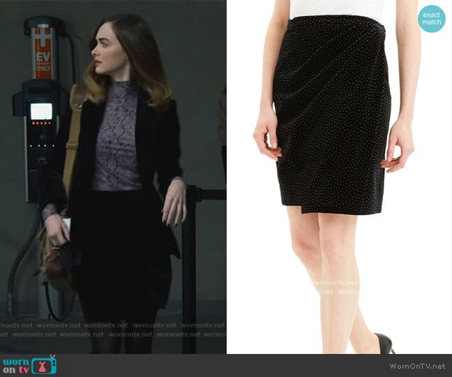 Dot Pleated Wrap Skirt by Theory worn by Samantha Powell (Audrey Corsa) on All Rise