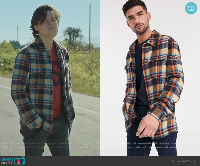 Topman checked overshirt in stone by ASOS worn by Jughead Jones (Cole Sprouse) on Riverdale