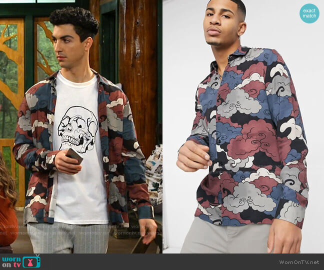 Long Sleeve Shirt with Cloud Print by Topman worn by Trevor Tordjman on Bunkd