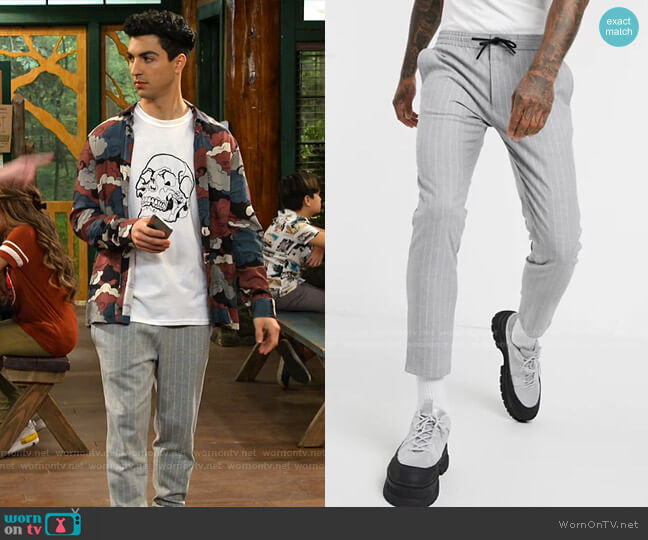 Smart Pants in Gray Stripe by Topman worn by Trevor Tordjman on Bunkd