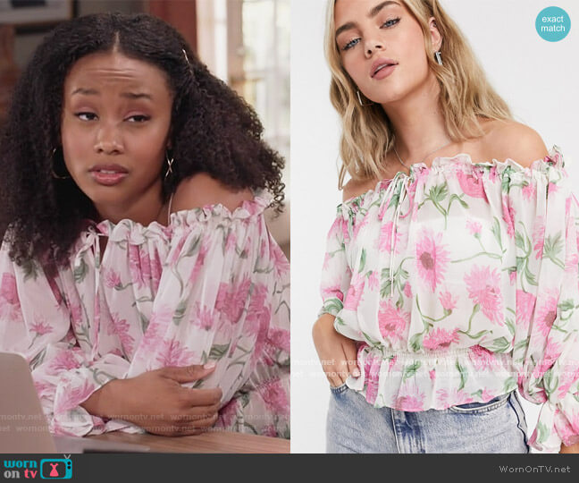 Smock Blouse in Floral Print by ASOS worn by Olivia Lockhart (Katlyn Nichol) on Black-ish