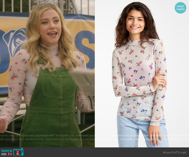 Printed Mesh Mock neck Top by Twik worn by Betty Cooper (Lili Reinhart) on Riverdale