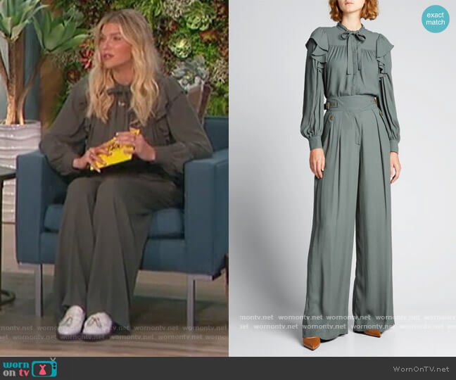 Tabitha Tie-Neck Ruffle Blouse and Pants by Ulla Johnson worn by Amanda Kloots on The Talk