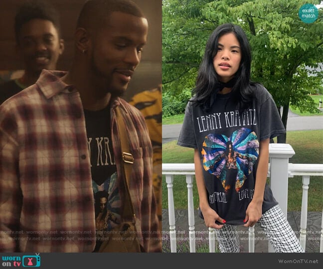 Lenny Kravitz Tour Tee by Urban Outfitters worn by Aaron Jackson (Trevor Jackson) on Grown-ish