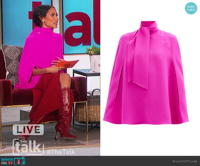 Tie-neck silk-cady cape blouse by Valentino worn by Elaine Welteroth on The Talk