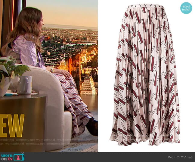 Printed Pleated Silk Midi Skirt by Valentino worn by Drew Barrymore on The Drew Barrymore Show