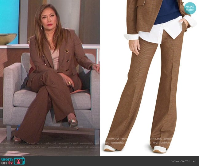 Lebone Micro Gingham Wide Leg Pants by Veronica Beard worn by Carrie Inaba on The Talk