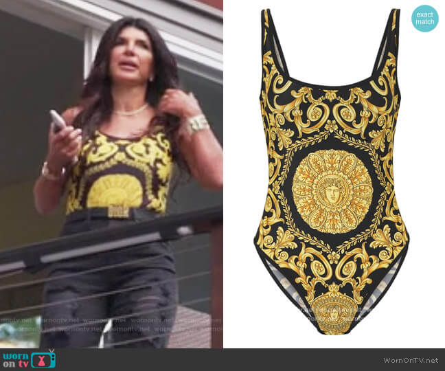 Printed swimsuit by Versace worn by Teresa Giudice on The Real Housewives of New Jersey