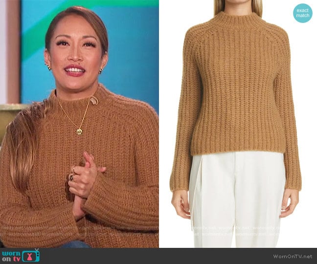 Marled Shaker Stitch Raglan Sleeve Sweater by Vince worn by Carrie Inaba on The Talk