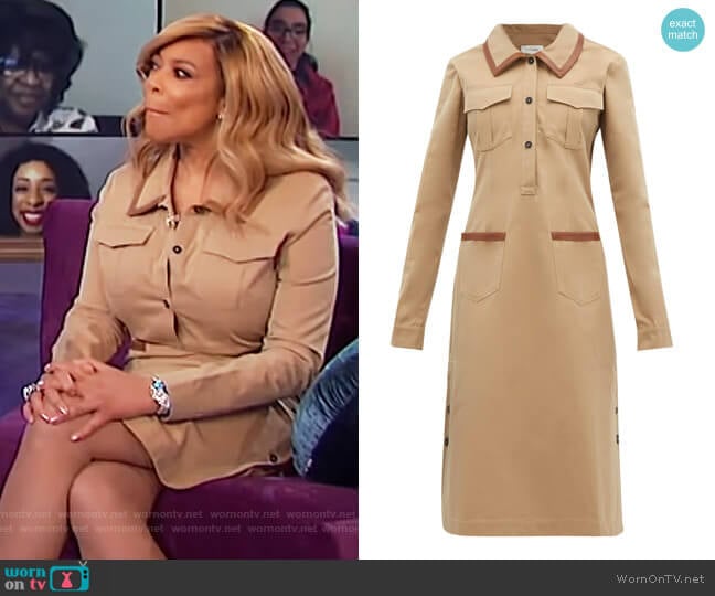 Leather-trimmed cotton shirtdress by Wales Bonner worn by Wendy Williams on The Wendy Williams Show