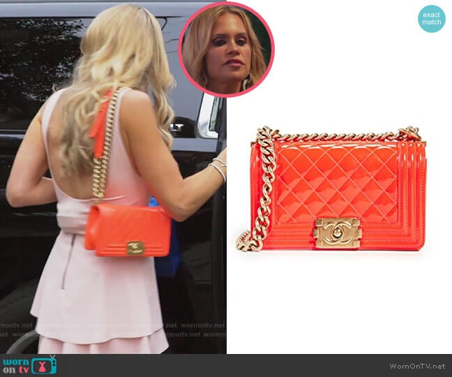 Chanel Patent Boy Small Bag by Chanel worn by Jackie Goldschneider on The Real Housewives of New Jersey