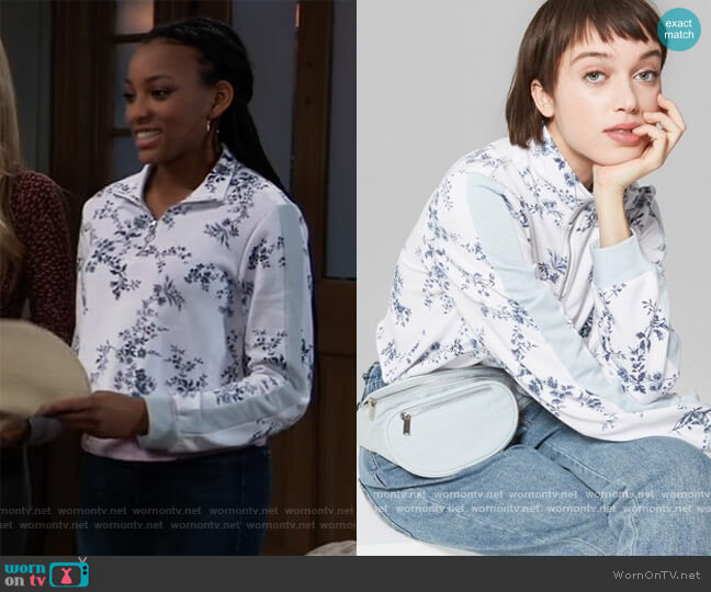 Floral Print Quarter Zip Pullover by Wild Fable at Target worn by Trina (Sydney Mikayla) on General Hospital