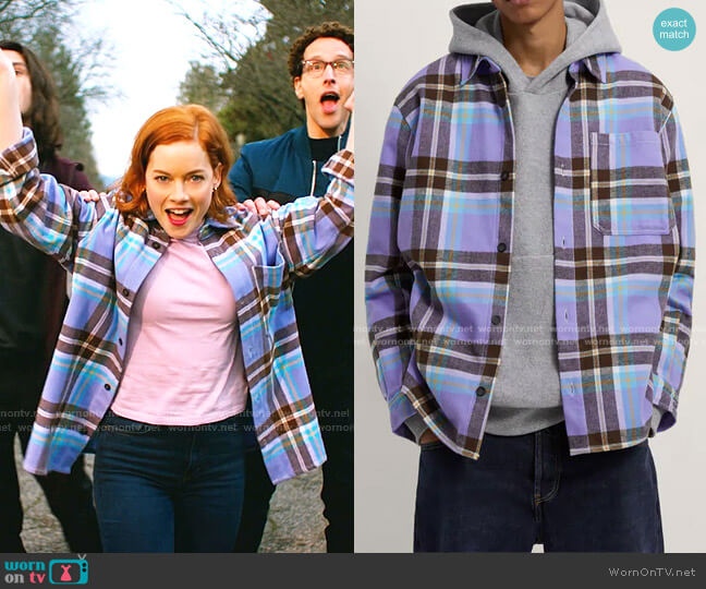 Flannel-Effect Check Overshirt by Zara worn by Zoey Clarke (Jane Levy) on Zoeys Extraordinary Playlist