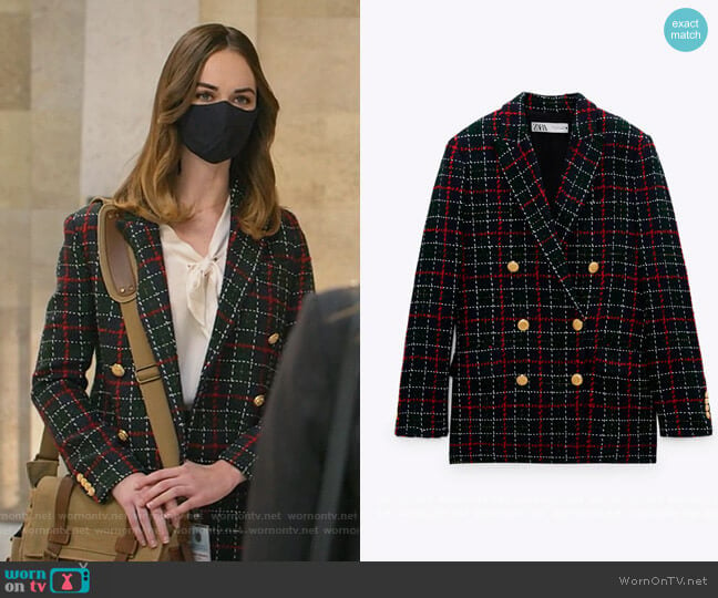 Plaid Blazer by Zara worn by Samantha Powell (Audrey Corsa) on All Rise