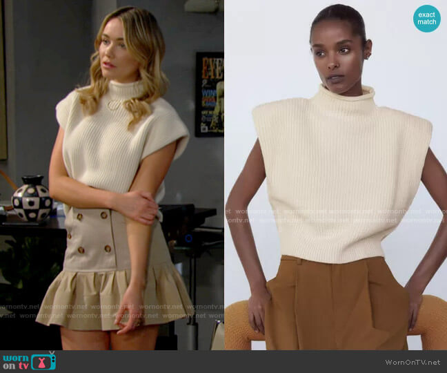 Zara Shoulder Pad Knit Top worn by Flo Fulton (Katrina Bowden) on The Bold and the Beautiful