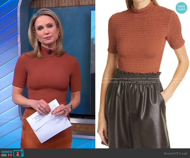 Dana Smocked Mock Neck Top by A.L.C. worn by Amy Robach on Good Morning America