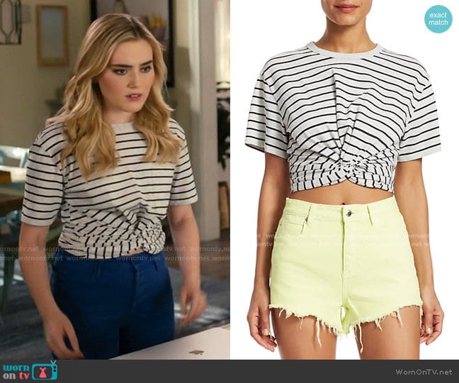 Striped Twist Crop T-Shirt by alexanderwang.t worn by Taylor Otto (Meg Donnelly) on American Housewife