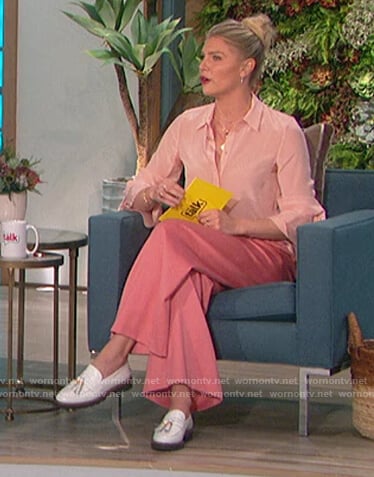 Amanda's pink tie cuff blouse and pants on The Talk