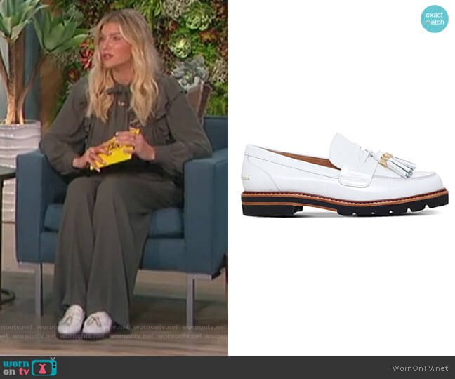 White Loafers by Stuart Weitzman worn by Amanda Kloots on The Talk