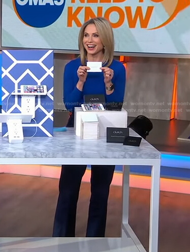 Amy’s blue top and velvet pants on Good Morning America