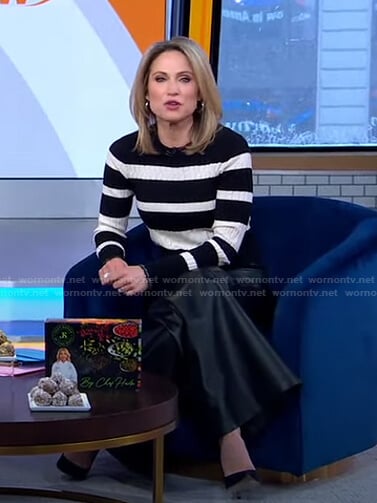 Amy’s striped sweater and wide-leg leather pants on Good Morning America