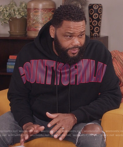 Andre's black County of Milan print hoodie on Black-ish