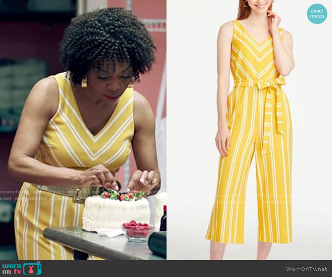 Ann Taylor Striped V-neck Jumpsuit worn by Violet Bordelon (Tina Lifford) on Queen Sugar