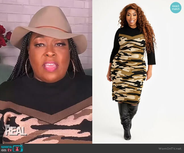 Camo Block Sweater Dress by Ashley Stewart worn by Loni Love on The Real