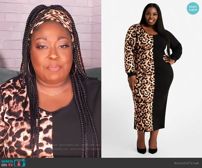 Animal Print Colorblock Midi Dress by Ashley Stewart worn by Loni Love on The Real