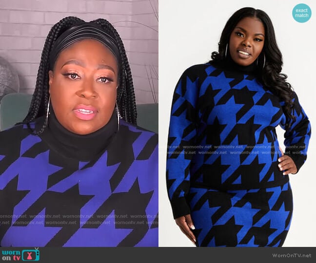 Houndstooth Turtleneck sweater by Ashley Stewart worn by Loni Love on The Real