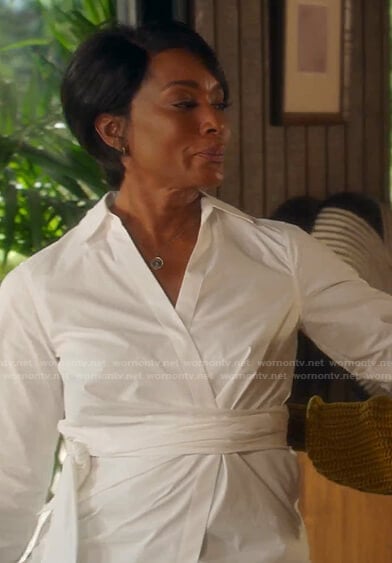 Athena’s white tie waist shirt on 9-1-1