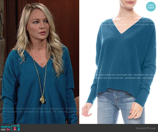 Autumn Cashmere Relaxed V-neck Sweater worn by Sharon Newman (Sharon Case) on The Young and the Restless