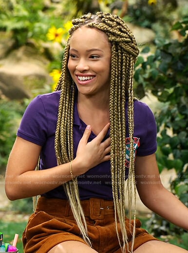 Ava's brown corduroy belted shorts on Bunkd