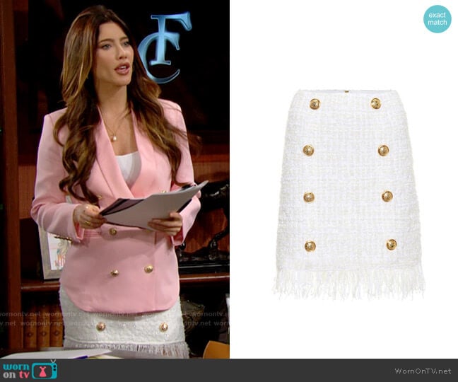 Balmain Tweed Miniskirt worn by Steffy Forrester (Jacqueline MacInnes Wood) on The Bold and the Beautiful