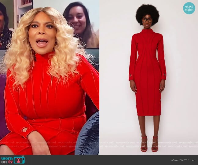 Red Piped Midi Dress by BBX Brand worn by Wendy Williams on The Wendy Williams Show