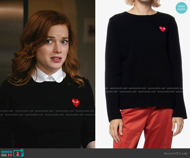 Crew Neck Jumper by Comme des Garçons PLAY worn by Zoey Clarke (Jane Levy) on Zoeys Extraordinary Playlist