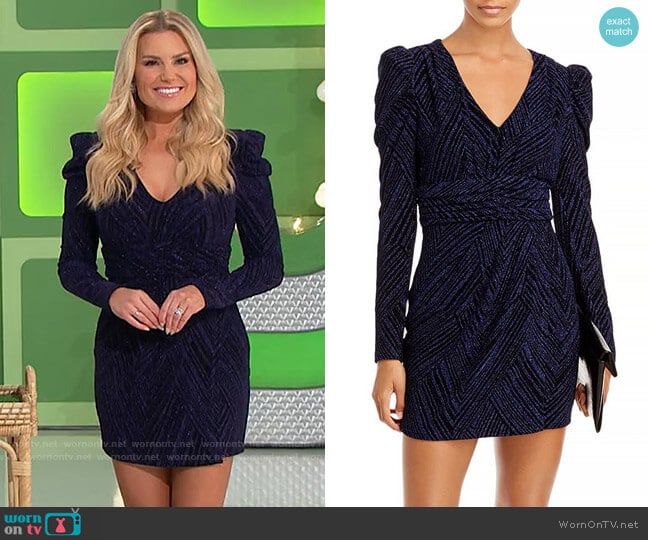 Aqua Puff Sleeve V-Neck Mini Dress worn by Rachel Reynolds on The Price is Right