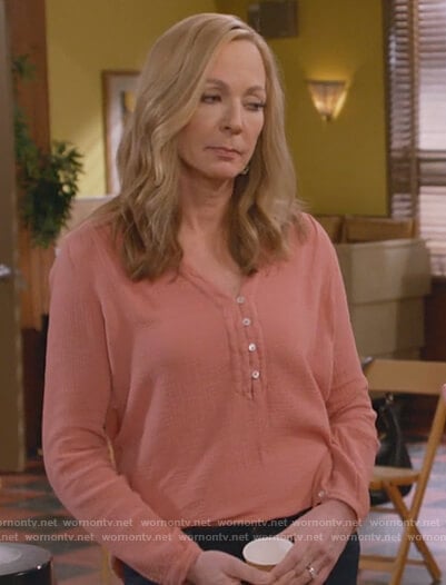 Bonnie’s pink henley top on Mom