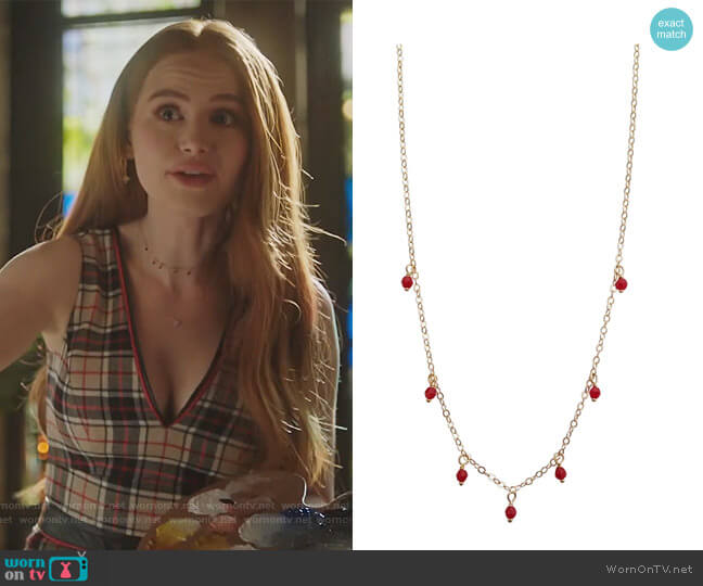 Blossom Red Gold Choker Necklace by Brooklyn Designs worn by Cheryl Blossom (Madelaine Petsch) on Riverdale