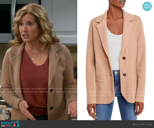 C by Bloomingdales Cashmere Sweater Blazer worn by Vanessa Baxter (Nancy Travis) on Last Man Standing