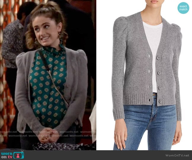 C by Bloomingdales Puff-Sleeve Cashmere Cardigan worn by Jackie Raines (Rachel Sennott) on Call Your Mother