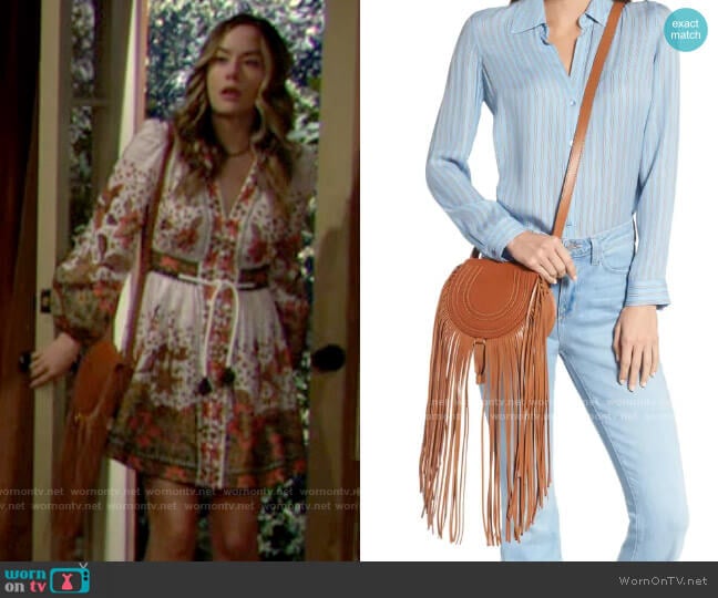 Chloe Small Marcie Fringe Leather Saddle Bag worn by Hope Logan (Annika Noelle) on The Bold and the Beautiful