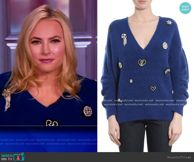 Kamila V-Neck Embellished Sweater by Cinq a Sept worn by Meghan McCain on The View