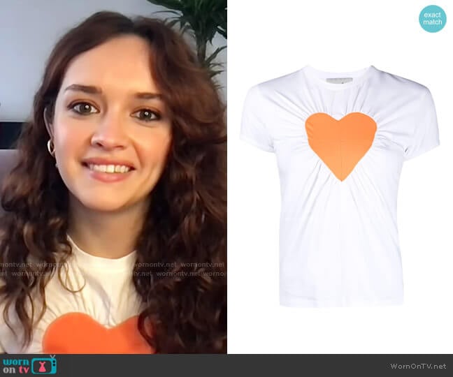 Heart-Motif Ruched-Detailing T-Shirt by Coperni worn by Olivia Cooke on GMA