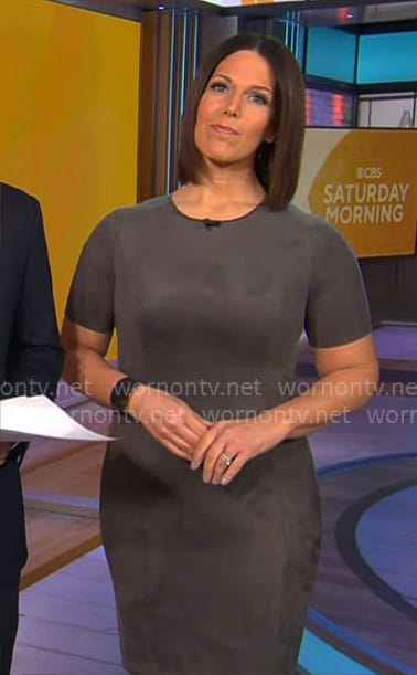 Dana Jacobson’s grey suede dress on CBS This Morning