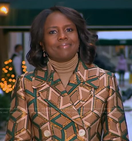 Deborah’s metallic geometric coat on Good Morning America