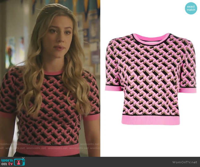 Geometric Pattern Jumper by Diane Von Furstenberg worn by Betty Cooper (Lili Reinhart) on Riverdale